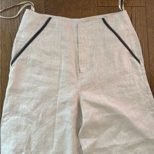 STAUD Park Beige Linen Pants with Black Trim